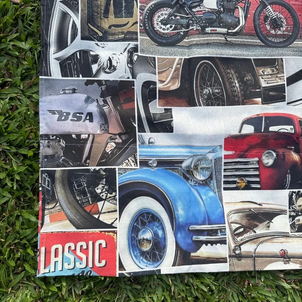 Classic Garage Cars Motorcycles Upholstery Fabric‎ Made in Spain 53x96